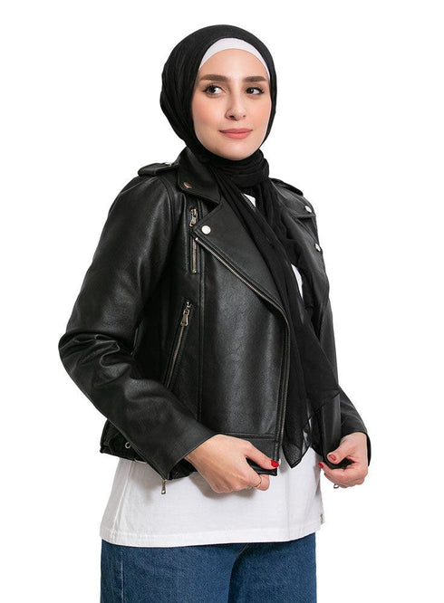 جاكيت جلد - أسود